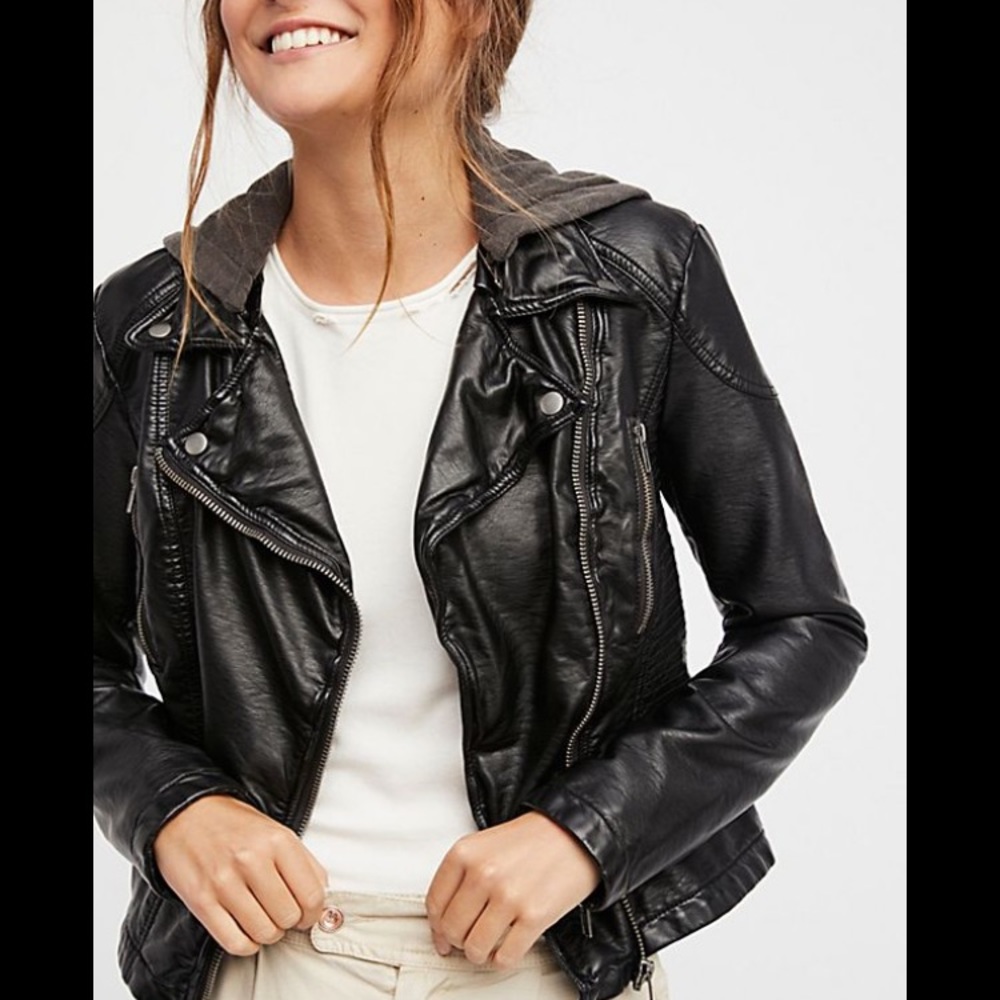 Free People black vegan leather jacket size 4